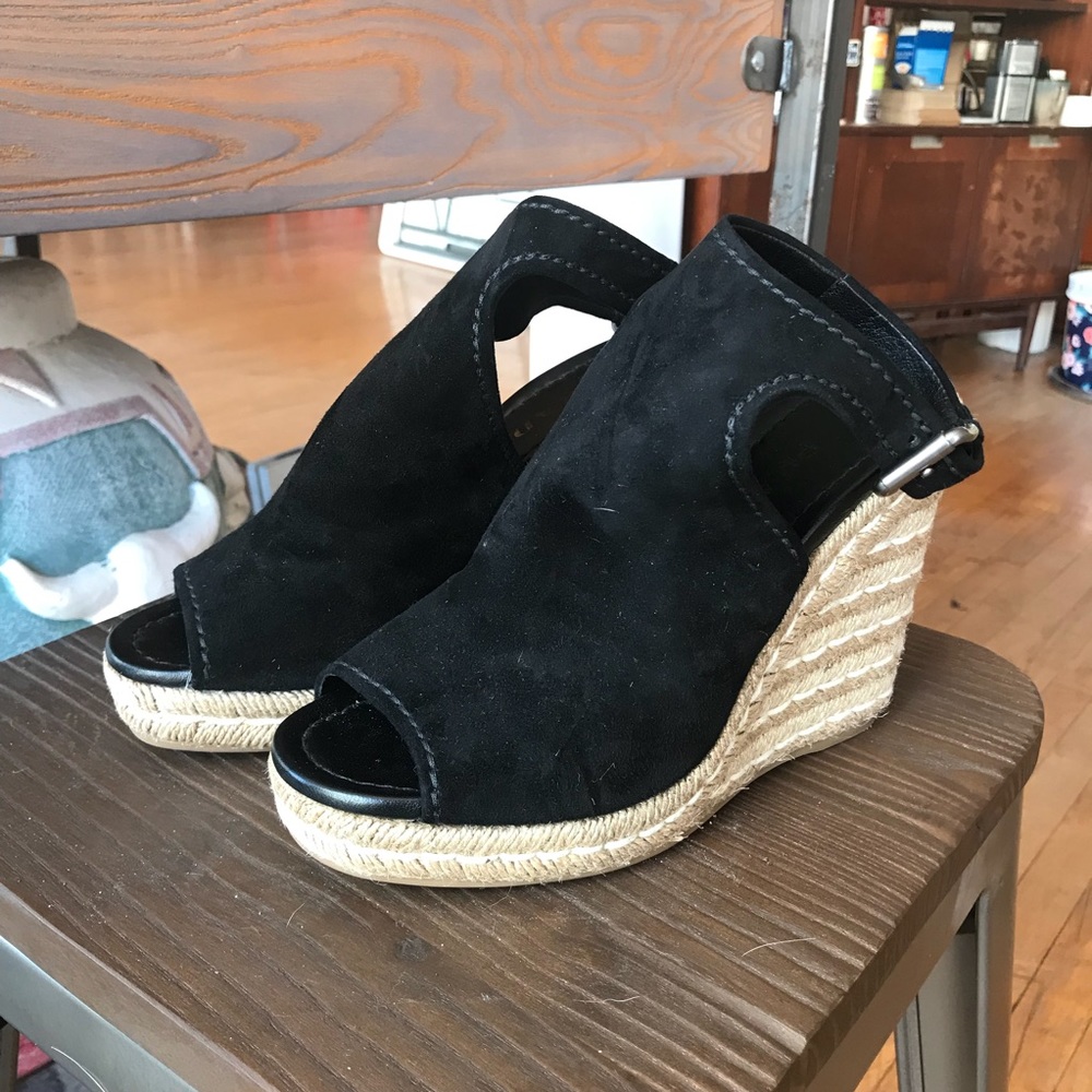 Prada Suede Open-Toe Espadrille Wedges in Black